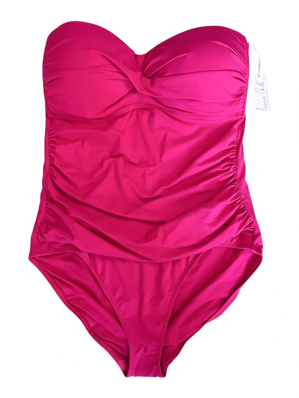 Anne Cole Pink Bandeau One Piece Swimsuit Ruched Tummy Control NWT Size 14